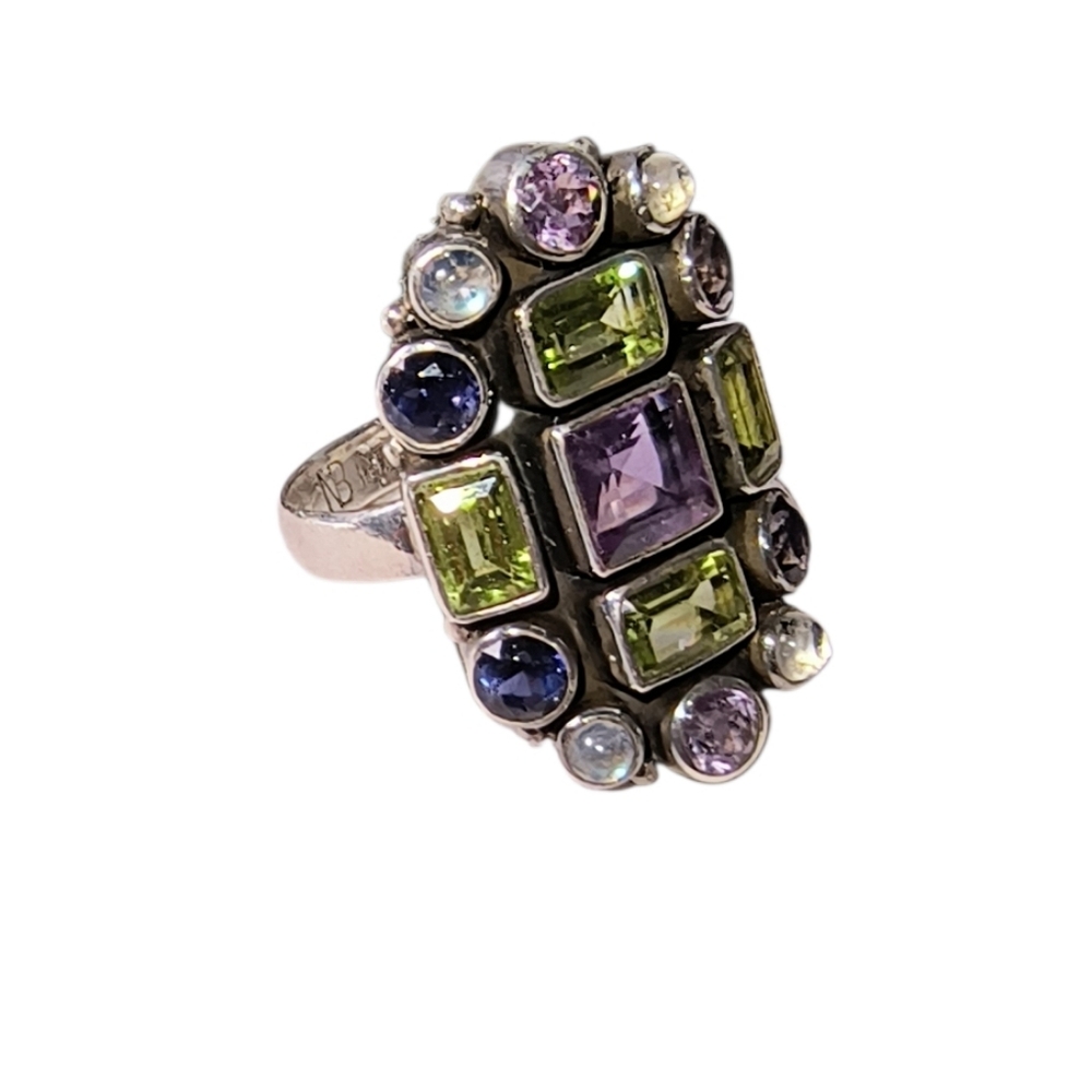 Nicky Butler Multi Gemstone & Sterling Silver Elongated Statement Ring - Picture 2 of 12